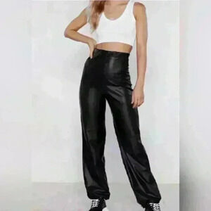 Woman's Nasty Gal Elasticated Hem Vegan Leather Pants Black